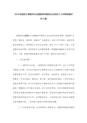 2023街道党工委副书记主题教育专题民主生活会个人对照检查材料2篇.docx