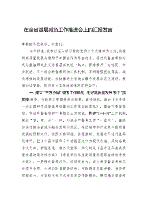 在全省基层减负工作推进会上的汇报发言.docx