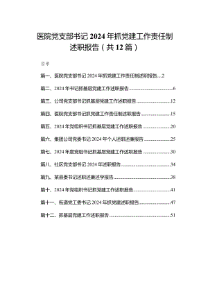 医院党支部书记2024年抓党建工作责任制述职报告最新精选版【12篇】.docx