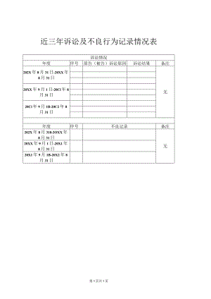 近三年诉讼及不良行为记录情况表（2023年XX高压开关有限公司）.docx