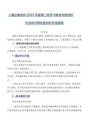 八篇合集组织2023年度第二批学习教育专题组织生活会对照检查剖析发言提纲.docx