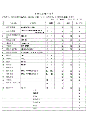 高压进线柜单台设备材料清单（2023年XX电气产品股份有限公司）.docx