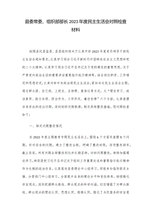 县委常委、组织部部长2023年度民主生活会对照检查材料.docx