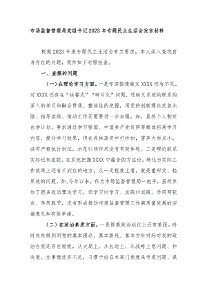 市场监督管理局党组书记2023年专题民主生活会发言材料.docx