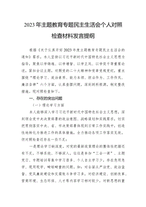 2023年主题教育专题民主生活会个人对照检查材料发言提纲.docx