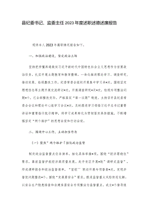 县纪委书记、监委主任2023年度述职述德述廉报告.docx