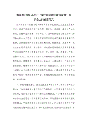 青年理论学习小组在“学用新思想 创新谋发展”座谈会上的发言范文.docx