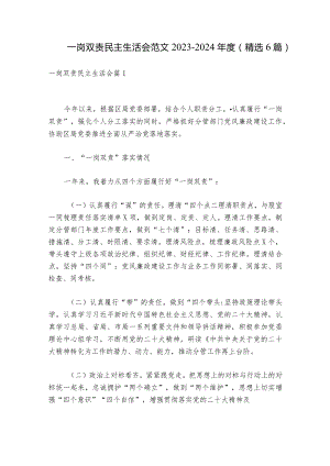 一岗双责民主生活会范文2023-2024年度(精选6篇).docx