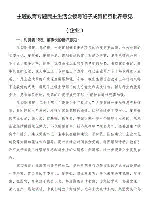 主题教育专题民主生活会领导班子成员相互批评意见（企业）.docx