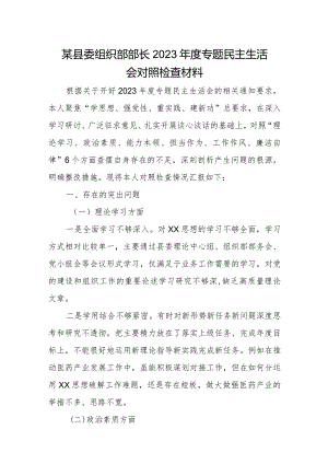 某县委组织部部长2023年度专题民主生活会对照检查材料.docx