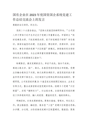 国有企业在2023年度国资国企系统党建工作总结交流会上的发言.docx