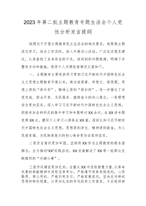 2023年第二批主题教育专题生活会个人党性分析发言提纲.docx