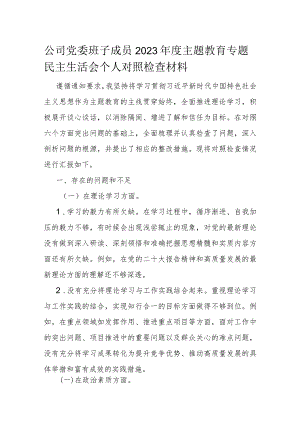公司党委班子成员2023年度主题教育专题民主生活会个人对照检查材料.docx