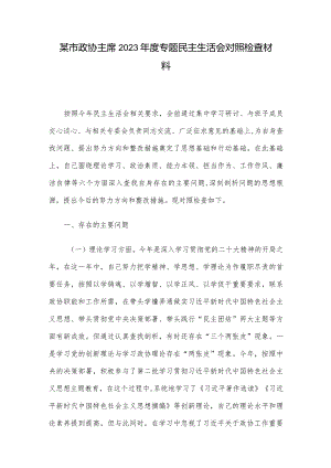 某市政协主席2023年度专题民主生活会对照检查材料.docx