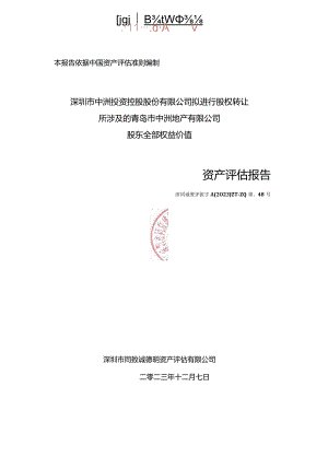 中洲控股：青岛市中洲地产有限公司评估报告.docx