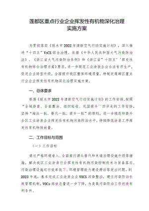 莲都区重点行业企业挥发性有机物深化治理实施方案.docx