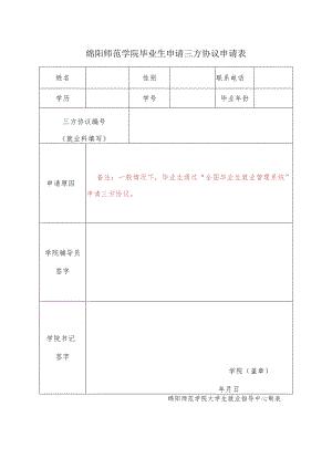 绵阳师范学院毕业生申请三方协议申请表.docx