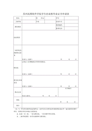 苏州高博软件学院学生结业换毕业证书申请表.docx