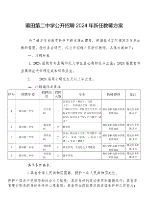 莆田第二中学公开招聘2024年新任教师方案.docx