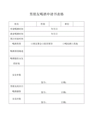 男朋友喝酒申请书表格.docx