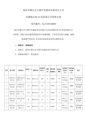 重庆市綦江区古镇开发建设有限责任公司东溪镇正街25间房屋公开招租方案.docx