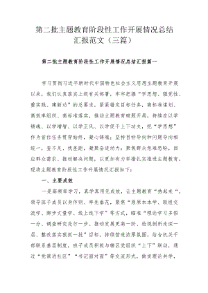 第二批主题教育阶段性工作开展情况总结汇报范文（三篇）.docx