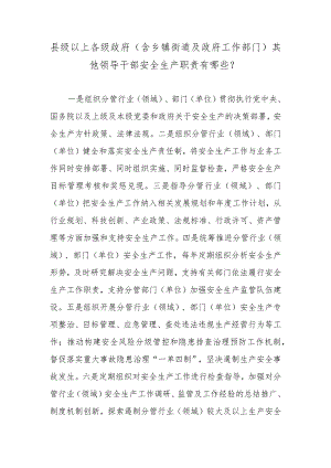 县级以上各级政府（含乡镇街道及政府工作部门）其他领导干部安全生产职责有哪些？.docx