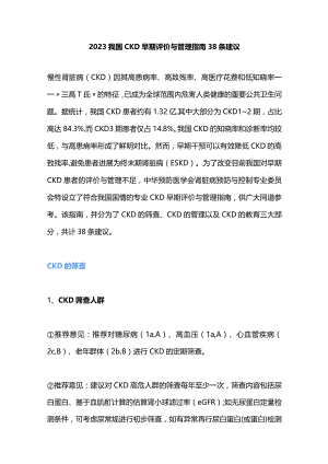 2023我国CKD早期评价与管理指南38条建议.docx