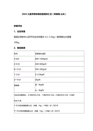 2024儿童常用体格检查指标汇总（附表格、公式）.docx