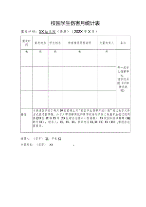 幼儿园伤害月统计表.docx