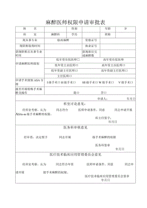 麻醉医师授权申请书.docx