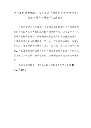 生产单位进行爆破、吊装及其他危险作业有什么规定？未落实规定将受到什么处罚？.docx