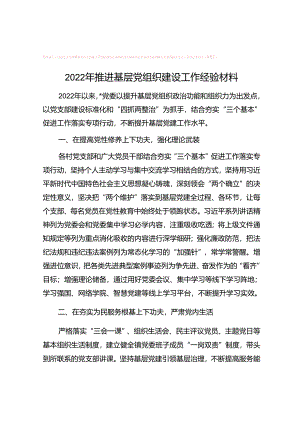 2022年推进基层党组织建设工作经验材料.docx
