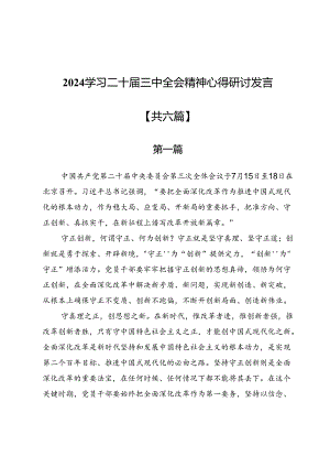 2024学习二十届三中全会精神心得研讨发言6篇.docx