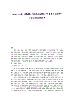 2024-2030年一氢肼行业市场现状供需分析及重点企业投资评估规划分析研究报告.docx