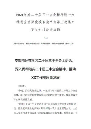 2024年度二十届三中全会精神进一步推进全面深化改革读书班第三次集中学习研讨会讲话稿.docx