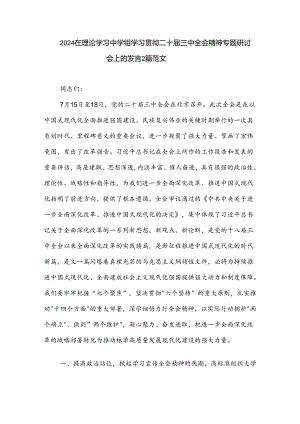 2024在理论学习中学组学习贯彻二十届三中全会精神专题研讨会上的发言2篇范文.docx