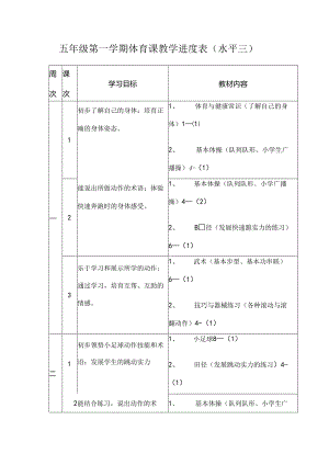 五年级第一学期体育课教学进度表.docx