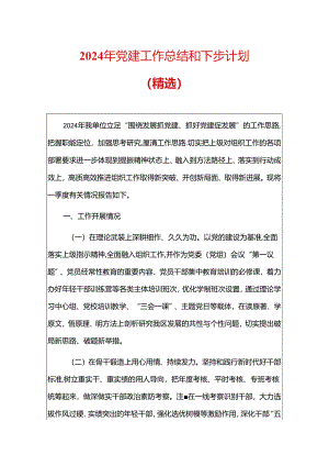 2024年党建工作总结和下步计划（精选）.docx