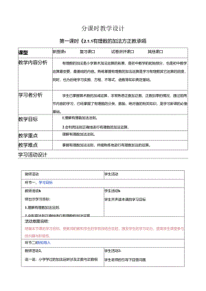 2.1.1 有理数的加法（第一课时）-教案.docx