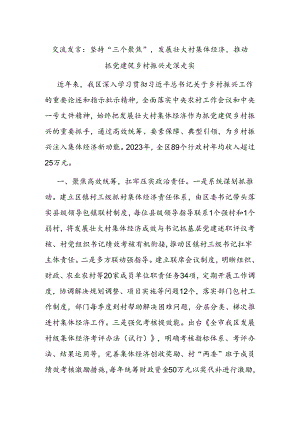 交流发言：坚持“三个聚焦”发展壮大村集体经济推动抓党建促乡村振兴走深走实.docx