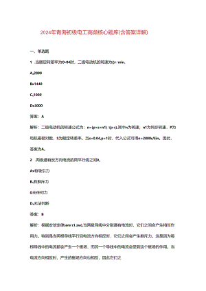 2024年青海初级电工高频核心题库（含答案详解）.docx