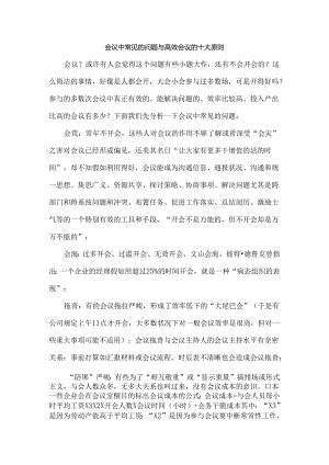 会议中常见的问题及高效会议的十大原则.docx