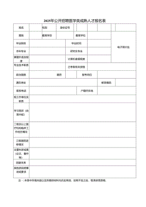 2025年公开招聘医学类成熟人才报名表.docx