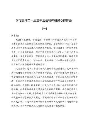 (十二篇)学习贯彻二十届三中全会精神研讨心得体会.docx