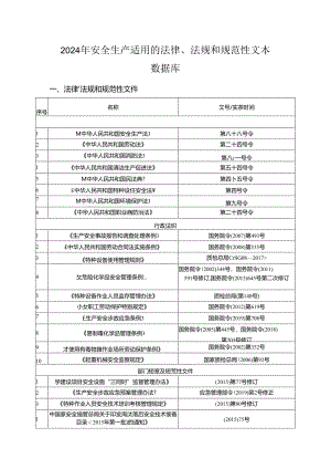 2024年安全生产适用的法律法规和规范性文本数据库.docx