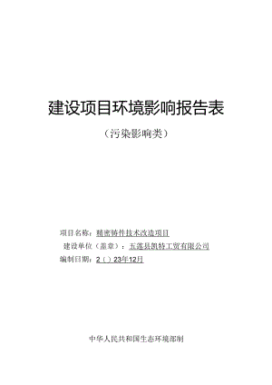 五莲凯特工贸有限公司精密铸件技术改造项目环评报告表.docx