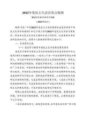 2022年度民主生活会发言提纲.docx