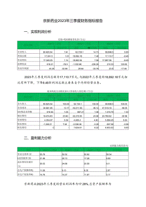 002020京新药业2023年三季度财务指标报告.docx