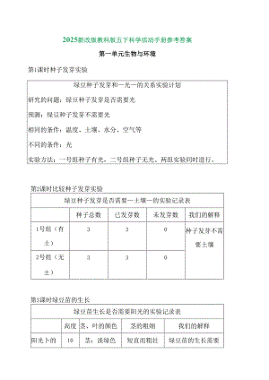 2025（新改版教科版）五年级下册科学活动手册参考答案.docx